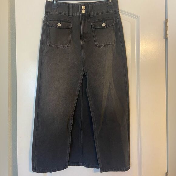 NWOT We The Free × Free People Madison Denim Midi Skirt In Black Size 25 - Picture 4 of 12